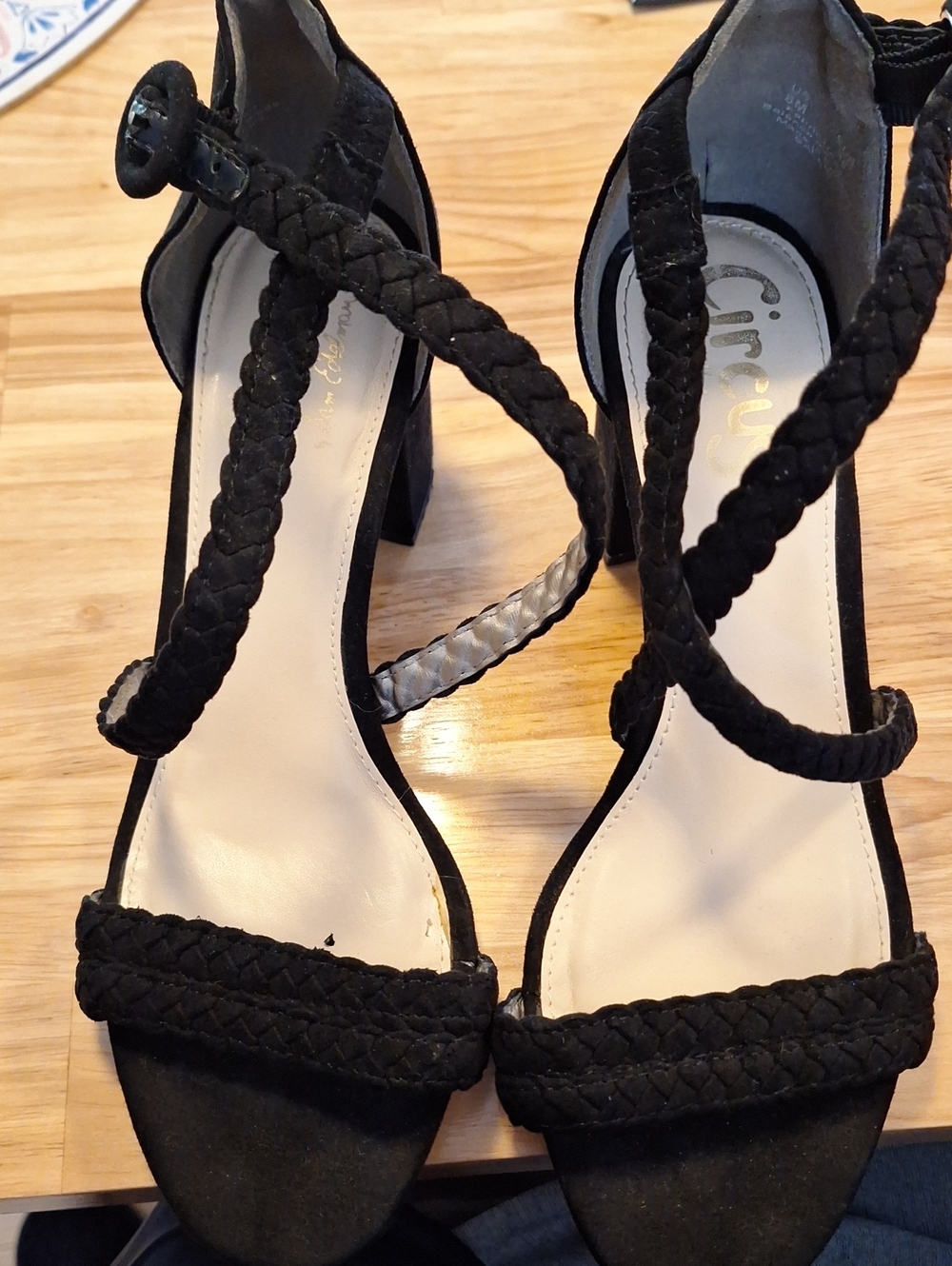 Sam Edelman Black Braided Strap Block Heel Sandals
